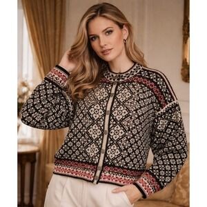 Vintage Selbu Norwegian Wool Cardigan Fair Isle Nordic Heritage Sweater SZ Small